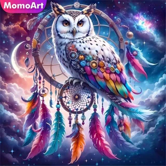 Momoart DIY Diamantmalerei Eule als Traumfänger im Boho-Stil, Mehrfarbig, B/H: 20 x 20 cm - Bild 1