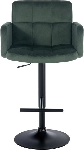 DELUKE 2er Set Barhocker SUTUN aus Samt in Dunkelgrün und Schwarz, höhenverstellbare Barstühle mit Lehne und 360 Grad Drehbarkeit, B/T/H: 60 x 56 x 93 cm - Bild 1
