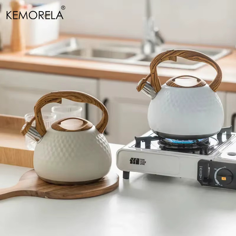 KEMORELA Pfeifkessel aus Edelstahl mit Hammermuster, 3 l, Beige/Weiß, für Gas- und Induktionsherde - Bild 3
