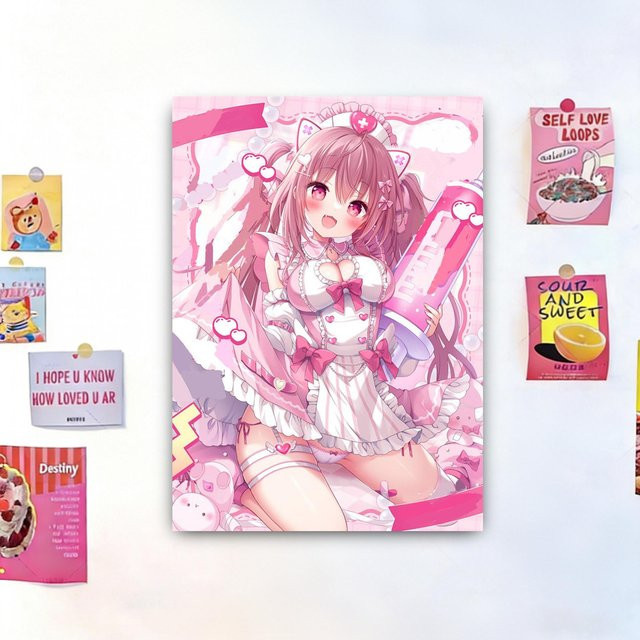 JMG Household Supplies Anime Wandteppich Rosa, Kawaii Mädchen Illustration zur ästhetischen Zimmerdekoration, B: 120 cm, H: 180 cm - Bild 1