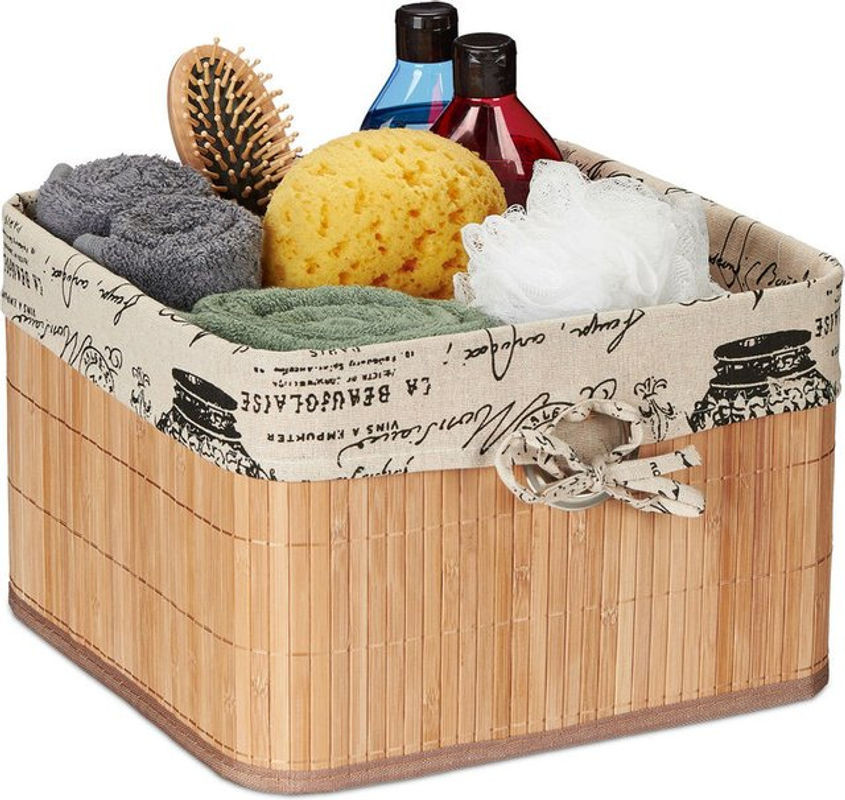 Aufbewahrungskorb Relaxdays aus Bambus und Textil in Creme mit Grifflöchern, H x B x T: 31 x 20 x 31 cm - Bild 1