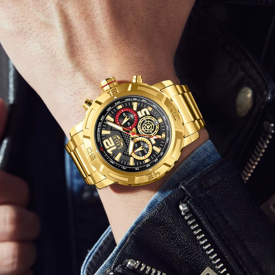 LIGE Armbanduhr, Quarz, Edelstahl, Schwarz, Gold, Herren - Bild 6