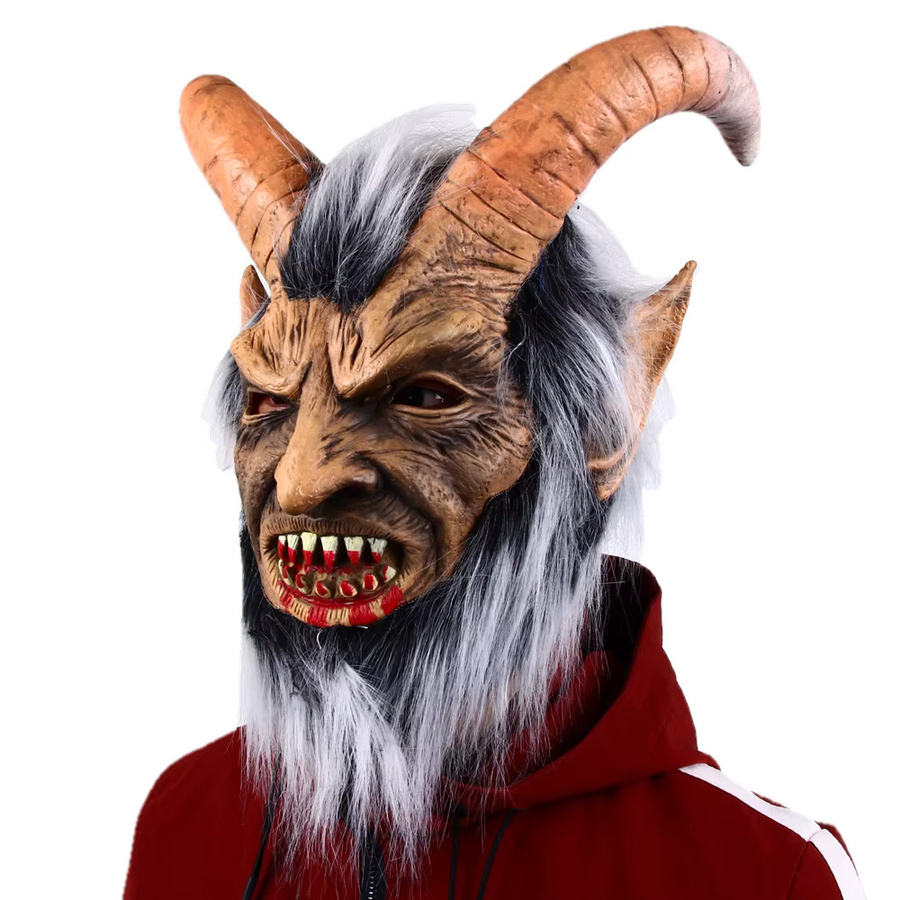 patygr Horror-Dämonen-Latexmaske mit Ziegenhörnern, Fantasy, Unisex - Bild 6