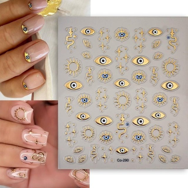 Binchi Nagelsticker Goldfolie, Geprägte Augen Sonne Sterne, 3D Metallic - Bild 1