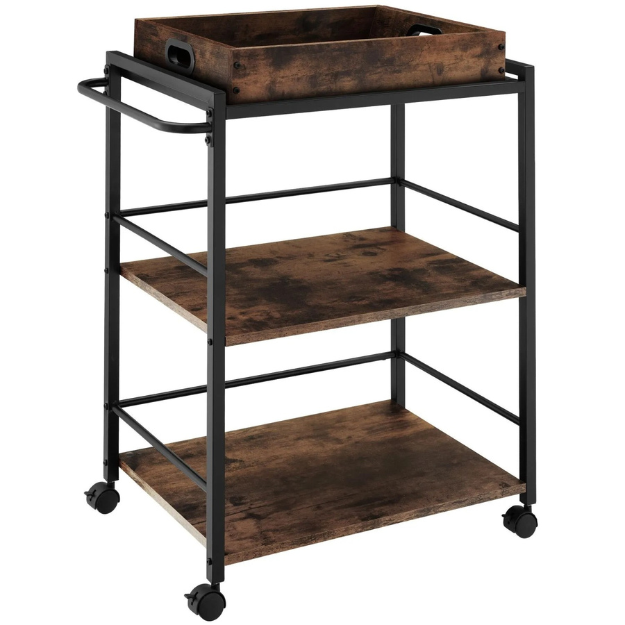 tectake Servierwagen Worcester Industrial Style aus Holz und Stahl in Braun mit 3 Ebenen und Rollen, B/T/H: 65 x 41,5 x 87 cm - Bild 2
