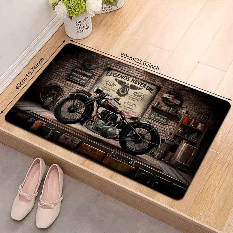 VIKAMA Vintage Motorrad-Garagen-Teppich mit Legends Never Die Motiv, rutschfest und waschbar, rechteckig, Multicolour, B/T: 60 x 40 cm - Bild 2