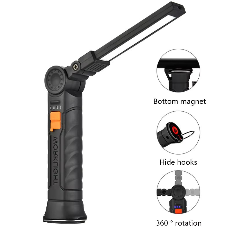 XIWANGFIRE LED COB Arbeitsleuchte in Schwarz mit Magnetfuß und Haken, wiederaufladbare tragbare Handtaschenlampe für Garten, Arbeit und Camping - Bild 2