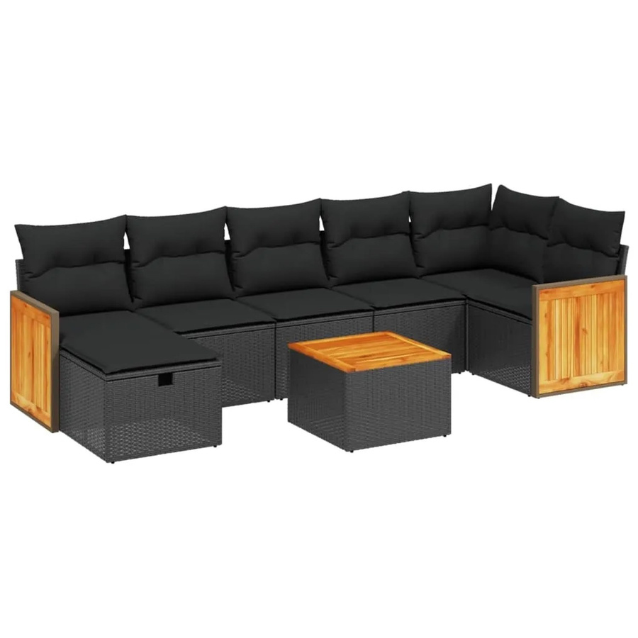 vidaXL 8-tlg Garten-Sofagarnitur in L-Form aus schwarzem Poly-Rattan mit Kissen und pulverbeschichtetem Stahlgestell - Bild 2