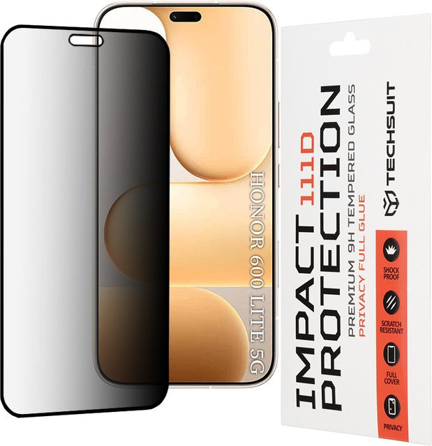 Techsuit Privacy Schutzfolie aus gehärtetem Glas für Honor 600 Lite, transparent, Full Glue, 111D - Bild 1