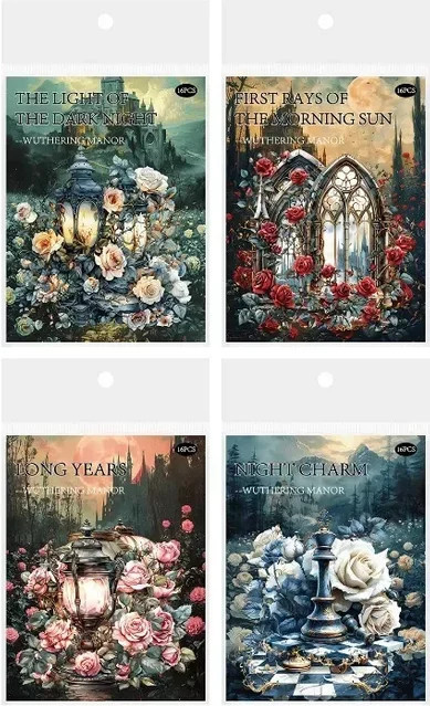 YCDBTH Retro Gothic Art Briefpapier Set mit 16 Blatt floralen PET-Handbuchaufklebern in Multicolour, B: 15,3 cm, H: 9,8 cm - Bild 1