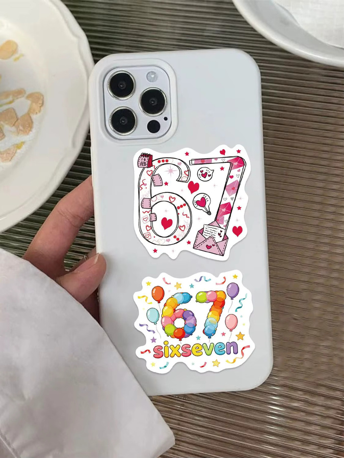 50 Stück Lustige 67 Sechs Sieben Aufkleber in Multicolour für Scrapbooking und DIY-Projekte, Wasserdichte Ästhetische Aufkleber für Telefon und Gepäck - Bild 3