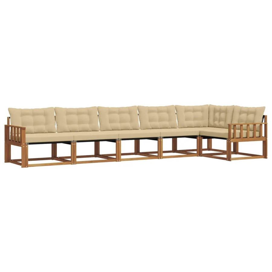 vidaXL Outdoor-Sofagarnitur 6-teilig aus Akazienholz in Natur mit beigen Kissen und Textilene-Elementen für Garten und Terrasse - Bild 2