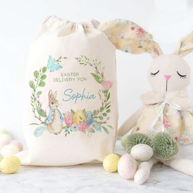 Personalisierter Osterkorb mit Hasen- und Blumen-Design in Weiß für Kinder - Bild 1