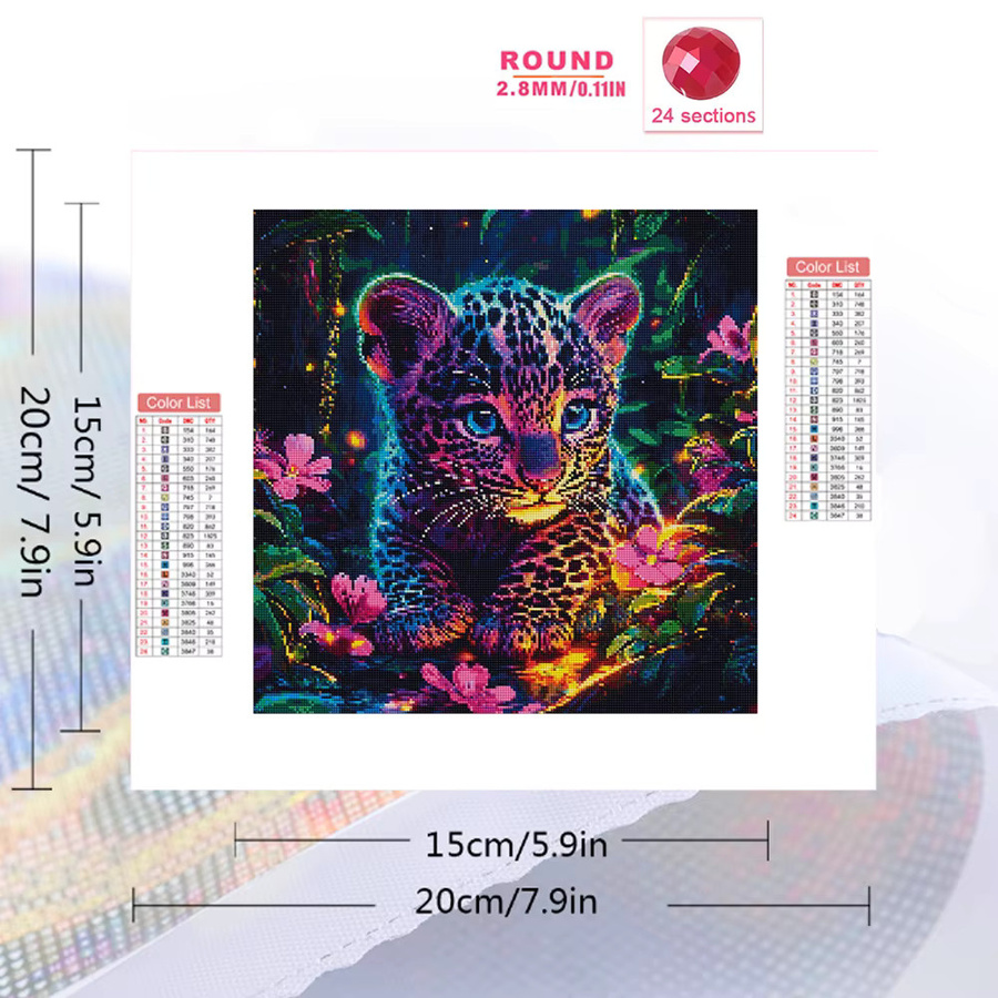 Evershine 4er Set DIY Diamond Painting Mosaik mit Leopard und Tiger Motiven, runde Acryl Steine, Mehrfarbig, B/H: 20 x 20 cm - Bild 2