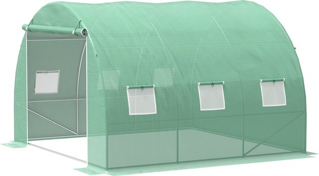 Outsunny Garten-Gewächshaus aus Stahl und PE, 9 m² Tunnelgewächshaus mit aufrollbarer Tür und 6 Gitterfenstern, Grün, B/T/H: 300 x 300 x 200 cm - Bild 1