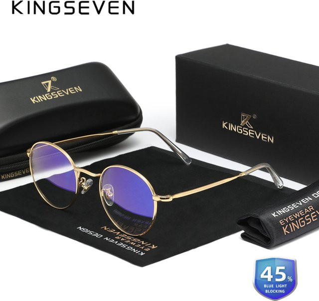 KINGSEVEN Korrektionsbrille, Rund, Vollrand, Metall, Transparent, Unisex, Blaulichtfilter - Bild 1