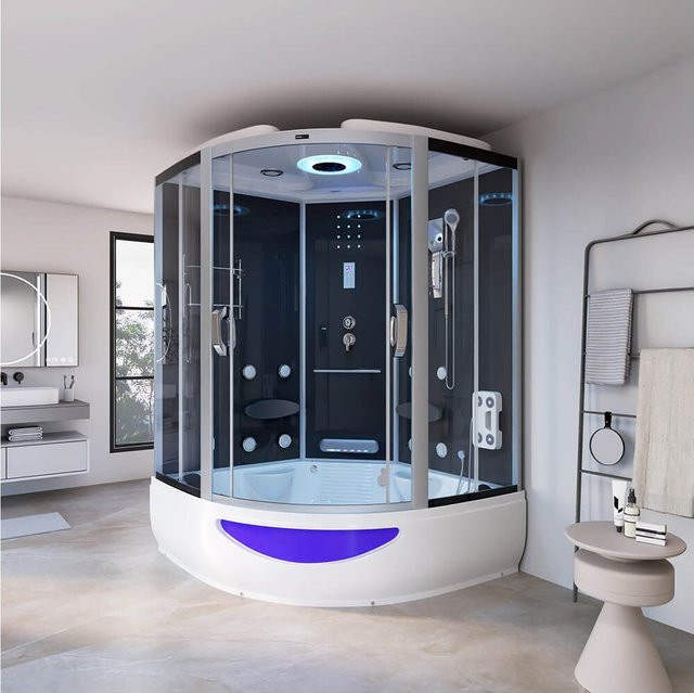 HOME DELUXE Dampfdusche EXCLUSIVE mit Whirlpoolfunktion und Dampfsauna, Schwarz, B/T: 150 x 150 cm - Bild 1
