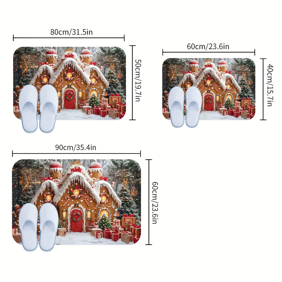 VIKAMA Weihnachts-Lebkuchen Teppich, rutschfester Dekoteppich für Wohnzimmer, Schlafzimmer und Flur, mehrfarbig - Bild 3