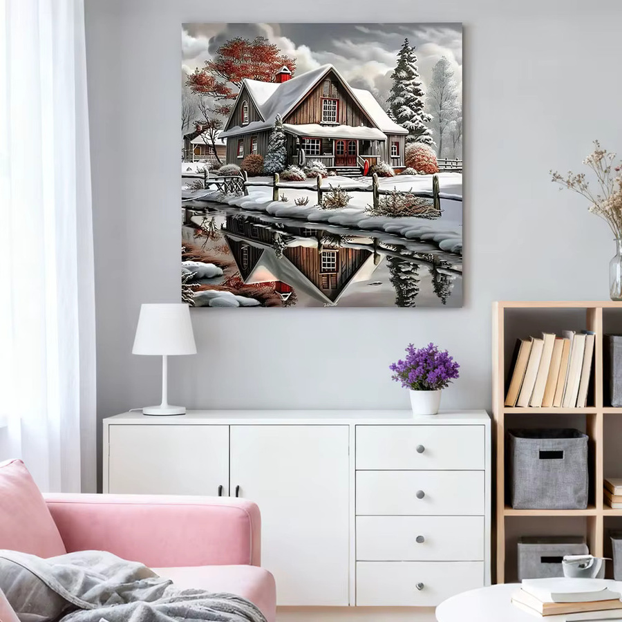 HUACAN Diamantmalerei Winter Landschaft als 5D Mosaik Wanddeko in Multicolour - Bild 3
