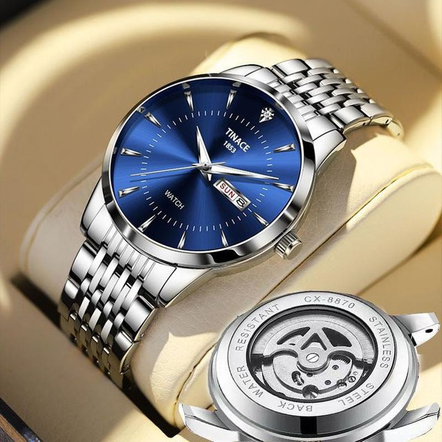 Armbanduhr Automatik, Edelstahl, Blau, Herren, Datum, Leuchtzeiger - Bild 1