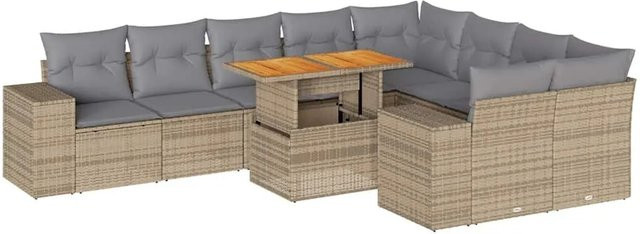 vidaXL 10-teilige Garten-Sofagarnitur aus Akazienholz und Poly-Rattan mit Kissen in Beige-Grau - Bild 1
