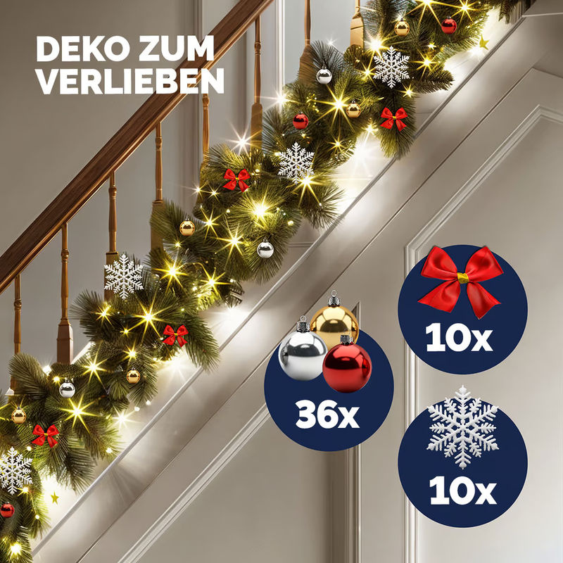 Casaria Weihnachtsgirlande Grün mit 80 LEDs und Dekoration aus Sternen und Schneeflocken, 5m Länge - Bild 3