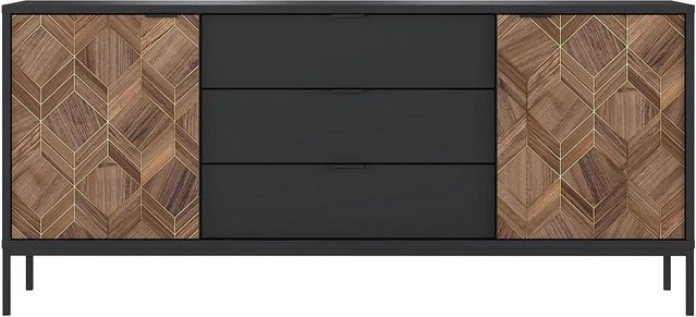 Vente-unique Sideboard Mialine in Schwarz und Naturfarben Dunkel mit einer Breite von 185 cm - Bild 1