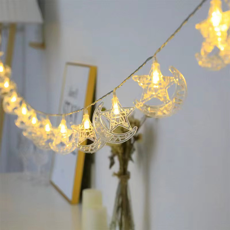 joy-enlife LED Lichterkette mit Mond und Sternen in Gold/Messing für Ramadan und Eid Mubarak, warmweiß, Länge: 1,5 m - Bild 3