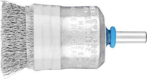 PFERD TOOLS Pinselbürste PBUR 2530/6 INOX mit Stützring, ungezopft, Edelstahl-Draht-Ø 0,20 mm, Schaft-Ø 6 mm, Farbe Silber/Blau - Bild 1