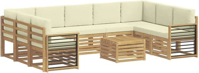 vidaXL Ecksofa L-Form in Weiß und Beige mit 10 Kissen aus UV-beständigem Polyester und Akazienholz-Gestell - Bild 1