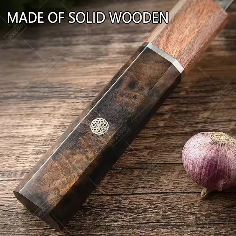 WXCOO Santoku-Kochmesser aus handgeschmiedetem japanischem Stahl mit Holzgriff für Gemüse, Fleisch und Obst - Bild 4