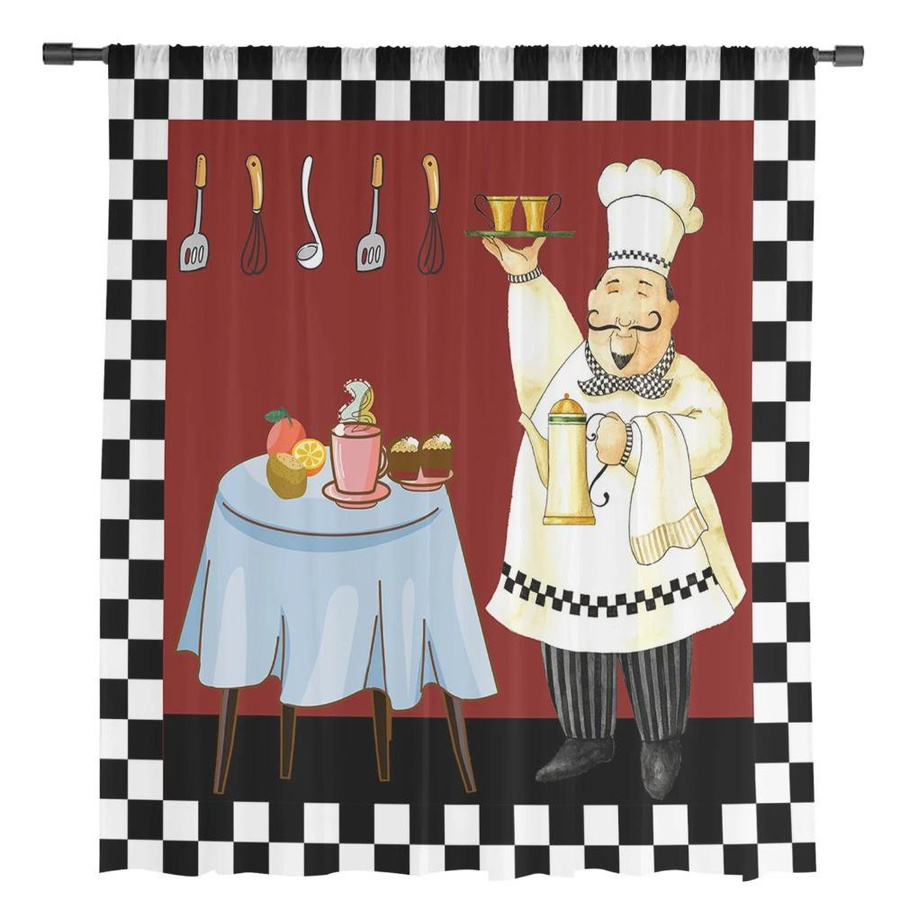 Yiran Furniture Transparenter Tüll-Voile-Fenstervorhang Kariert in Rot Schwarz und Weiß mit Ösen, Breite: 135 cm, Höhe: 115 cm - Bild 4