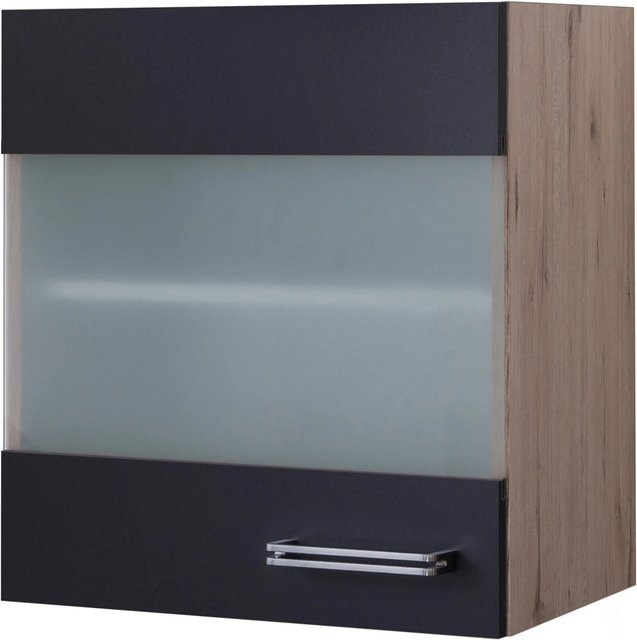 Flex-Well Küchen-Glas-Hängeschrank in Anthrazit und Eiche hell mit Glastüren und Einlegeboden, B/T/H: 50 x 32 x 54,8 cm - Bild 1