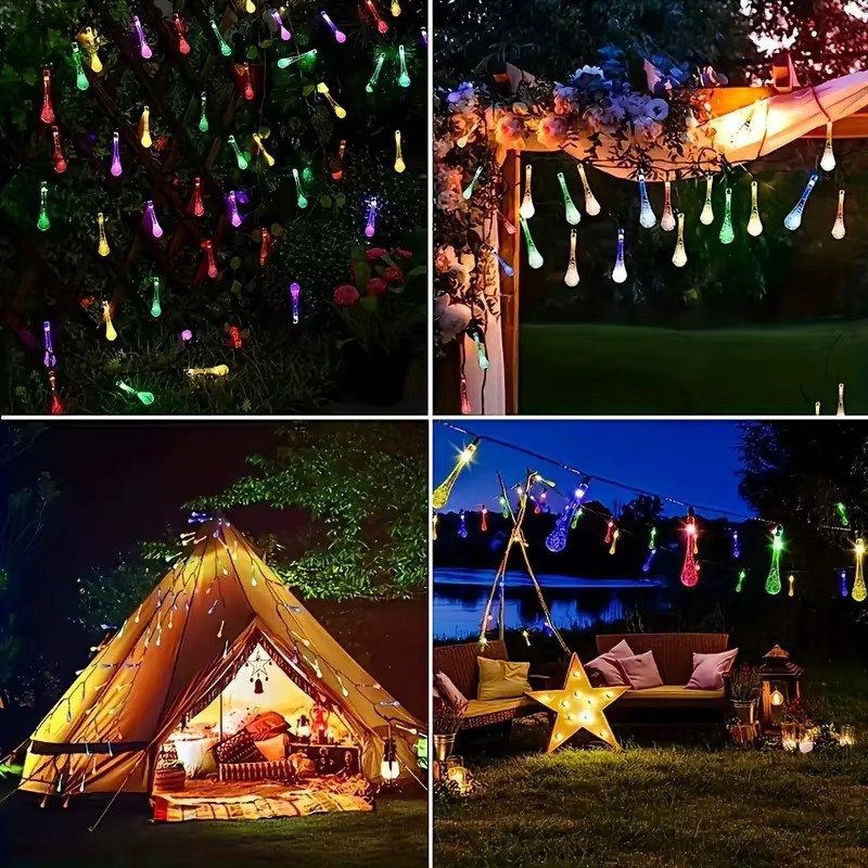 Solar-LED-Lichterkette in Kristall-Tropfenform von OKAL RED EAST, transparente Wassertropfen-Pendelleuchte für den Außenbereich, Garten und Weihnachten - Bild 2