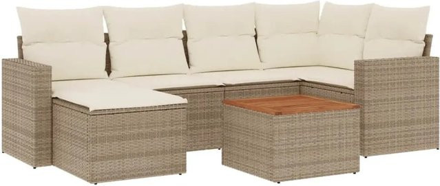 vidaXL 7-tlg. Garten-Sofagarnitur in L-Form aus Polyrattan mit Kissen in Beige - Bild 1