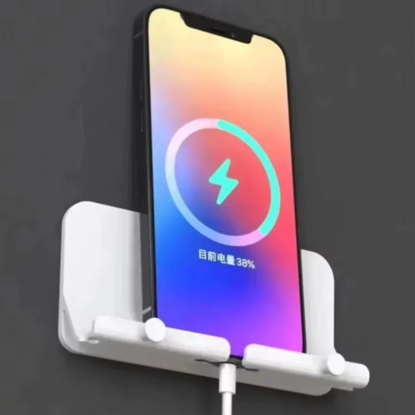 VIKEFON Wandmontierter Telefonhalter in Weiß – Universeller Telefonständer ohne Bohren zum Aufladen für iPhone und Android Smartphones - Bild 3