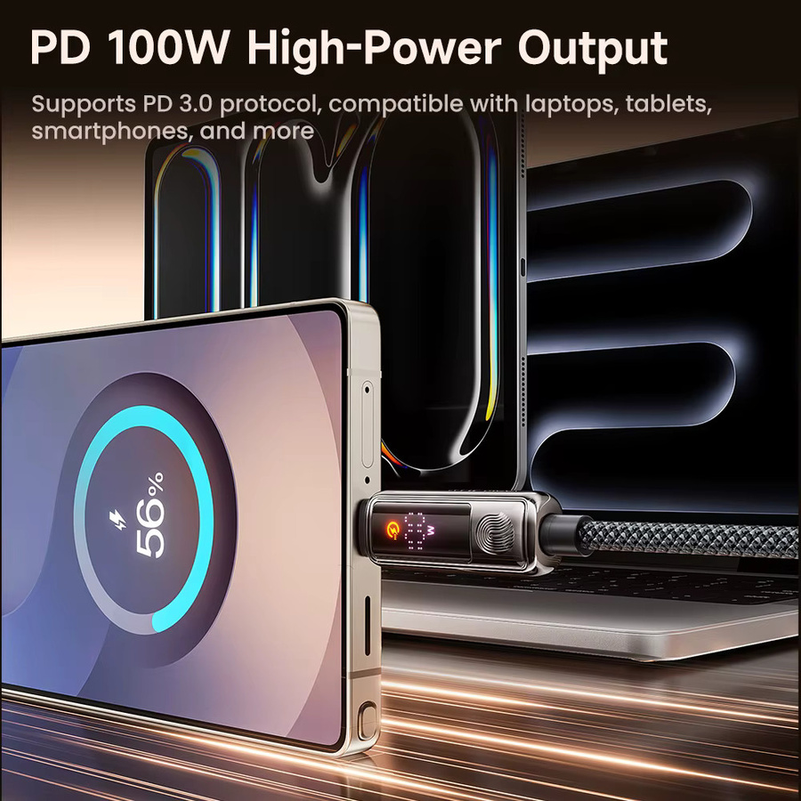 Toocki USB-C-Kabel 100 W mit Smart Touch Power Display, Zinklegierung, Schwarz, PD3.0 Schnellladekabel für Samsung und iPhone 16 - Bild 2