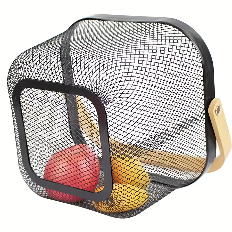 2er-Pack quadratischer Obstkorb aus Metallgeflecht von Leeseph mit Holzgriff in Schwarz und Lila - Bild 5