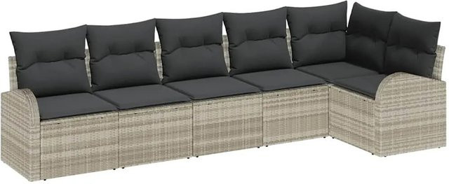 vidaXL Garten-Sofa-Set aus Polyrattan in Hellgrau, 6-teiliges L-Shape Lounge-Set mit Kissen für Garten, Balkon und Terrasse - Bild 1