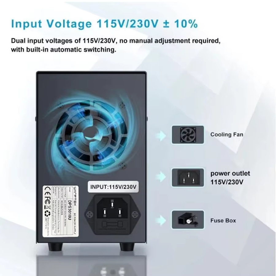 Wanptek Labornetzteil mit 30 V 10 A, USB und Typ-C Dual-Ladeanschlüssen, Schwarz - Bild 4