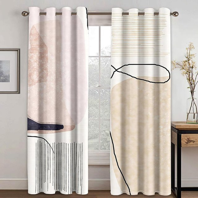 A Family Of Home Textiles Vorhänge mit abstraktem geometrischem Design, 2er-Set, halbtransparent, Mehrfarbig, Breite: 135 cm, Höhe: 165 cm - Bild 1