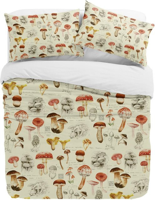 Lodestar 3-teiliges Bettwäscheset Pilz-Design Vintage in Beige, Microfaser, B/H: 140 x 210 cm - Bild 1