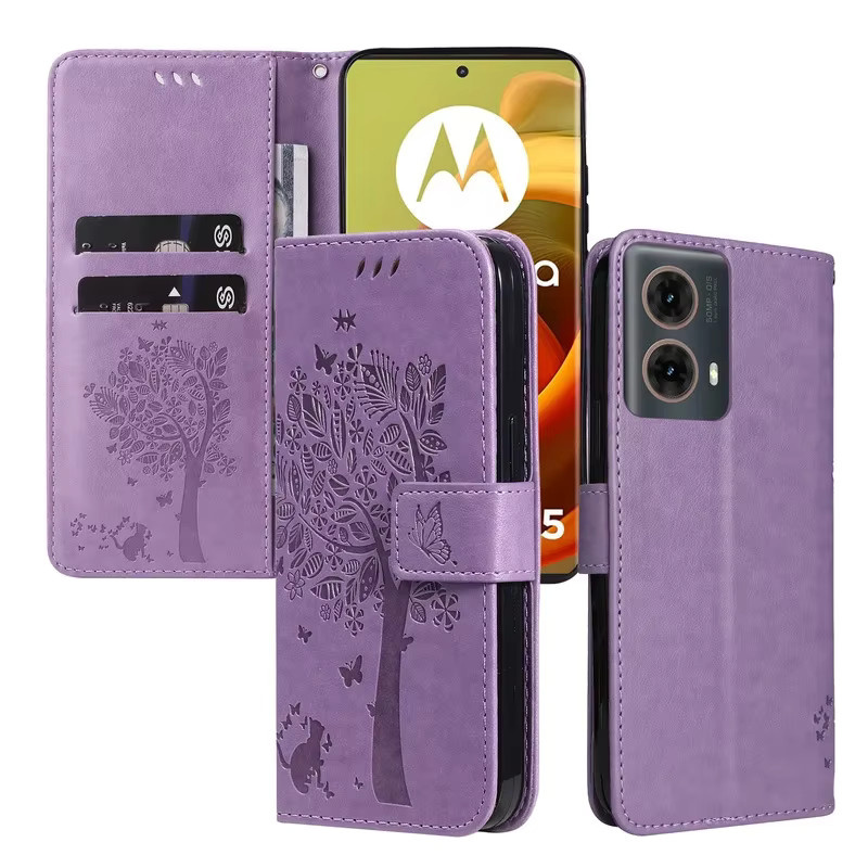 Magnetische Lederhülle im Brieftaschen-Design für Motorola Moto G04 G04S G05 G13 G23 G24 G32 G34 G45 G53 G54 G73 G85 5G in Lila - Bild 4