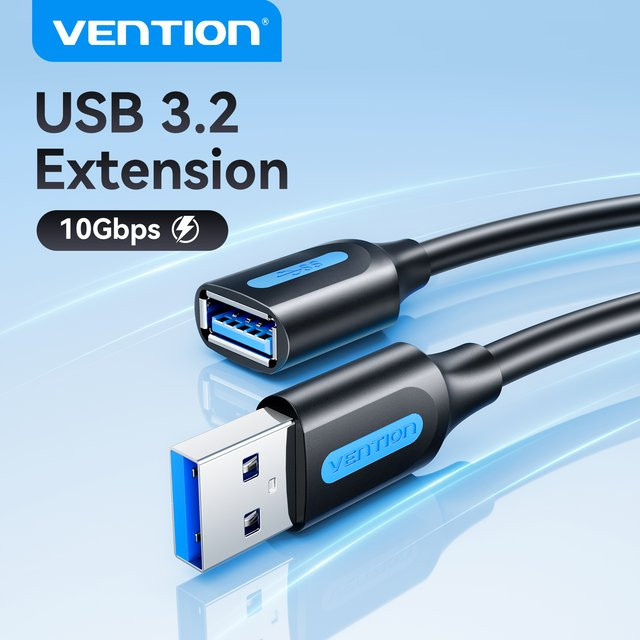 Vention USB 3.2 Verlängerungskabel 10Gbps Datenkabel in Schwarz für PC, TV, Xbox One und SSD (Stecker auf Buchse) - Bild 1