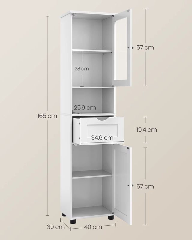 VASAGLE Badezimmerschrank als Hochschrank in Weiß Matt mit höhenverstellbaren Ablagen und offenen Fächern - Bild 3