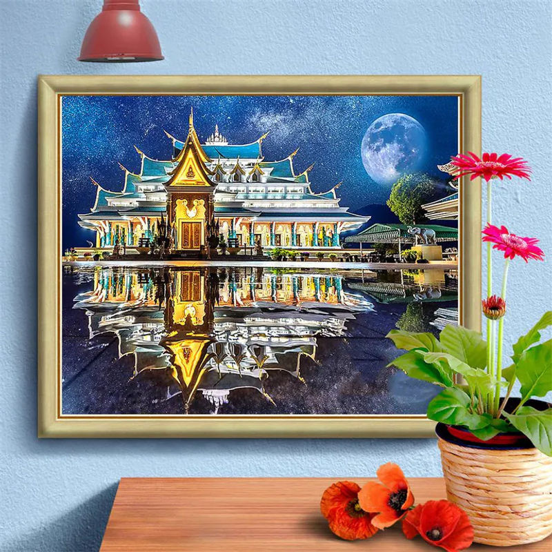 FIYO Diamond Painting Set Landschaft mit Japanischem Gebäude, Mehrfarbig, B: 30 cm, H: 20 cm - Bild 2