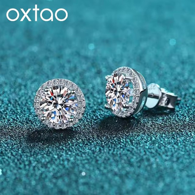 OXTAO Moissanit-Ohrstecker, 14 Karat Gold gefüllt, Damen und Herren - Bild 1