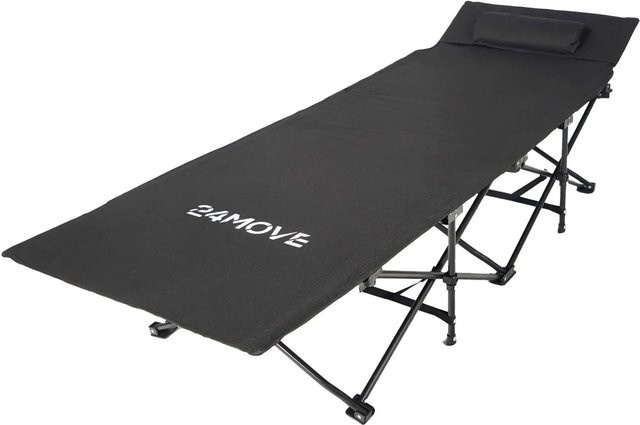 24MOVE Feldbett Campingbett faltbar in Schwarz mit Seitentaschen und Kissen bis 150 kg, B/T/H: 67 x 190 x 34 cm - Bild 2