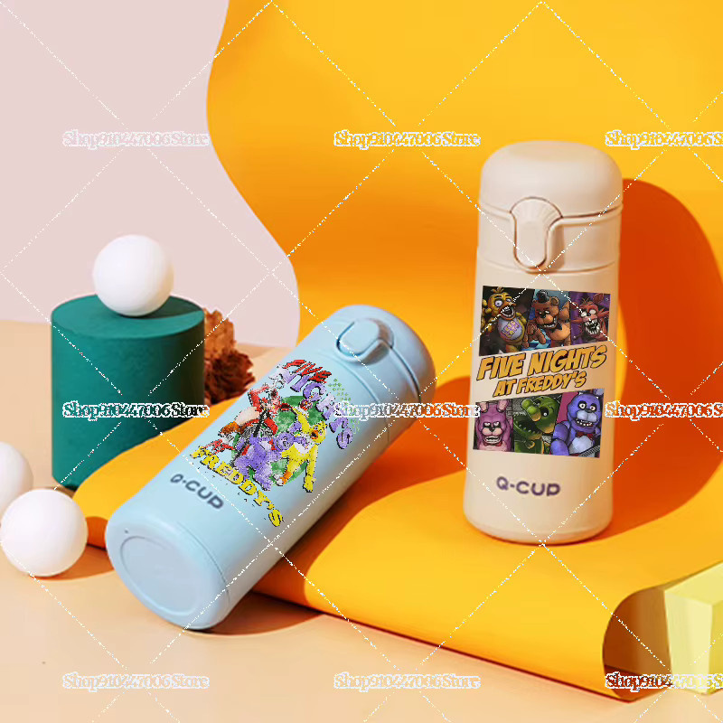 Potdemiel FNAF Prin Bounce Linglong Glas Tasse mit Cartoon Fünf Nächte Bei Freddy Motiv, doppelschichtig isoliert, mit Stroh für Outdoor und Auto, Mehrfarbig - Bild 3