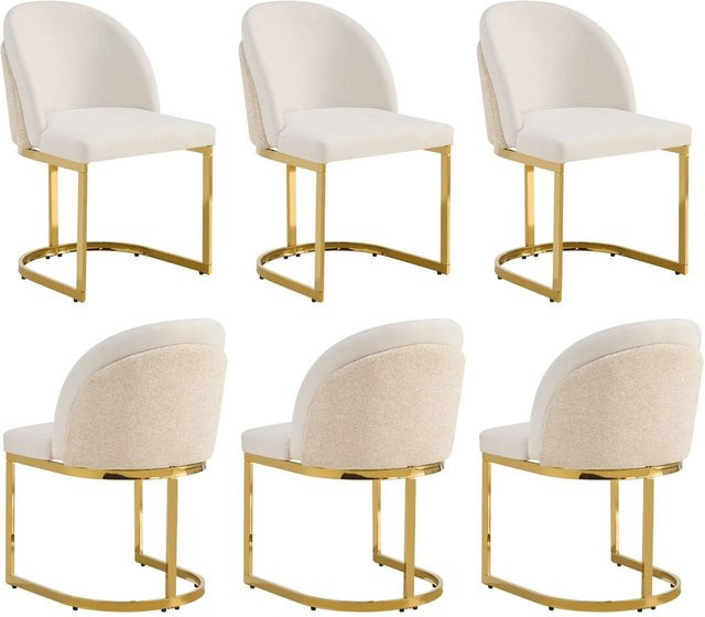 Merax Esszimmerstuhl 6er Set aus Chenille in Beige mit goldenem Metallgestell - Bild 1